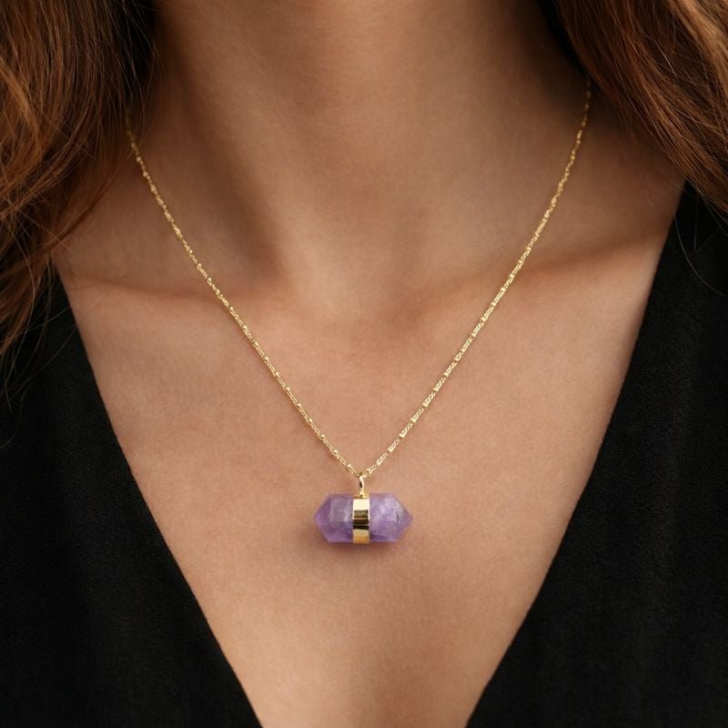 Amethyst Double Terminated Point Necklace with Gold Plating (17 Inches) (1 Piece)