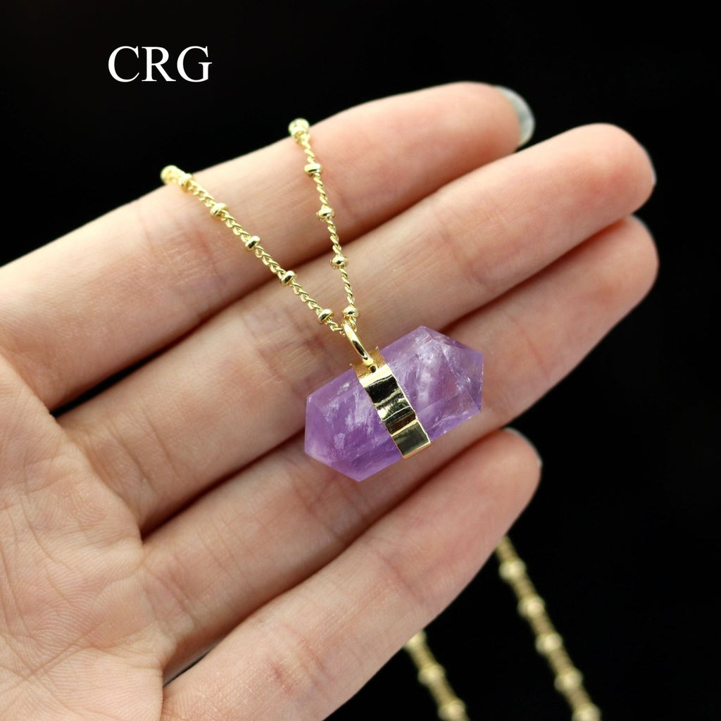 Amethyst Double Terminated Point Necklace with Gold Plating (17 Inches) (1 Piece)
