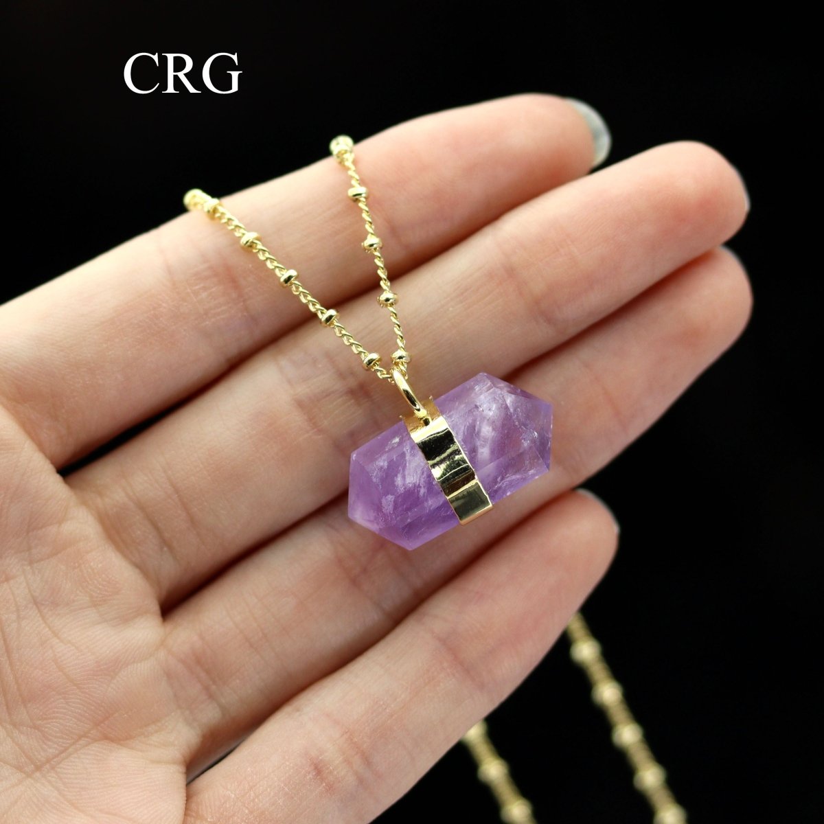 Amethyst Double Terminated Point Necklace with Gold Plating (17 Inches) (1 Piece)