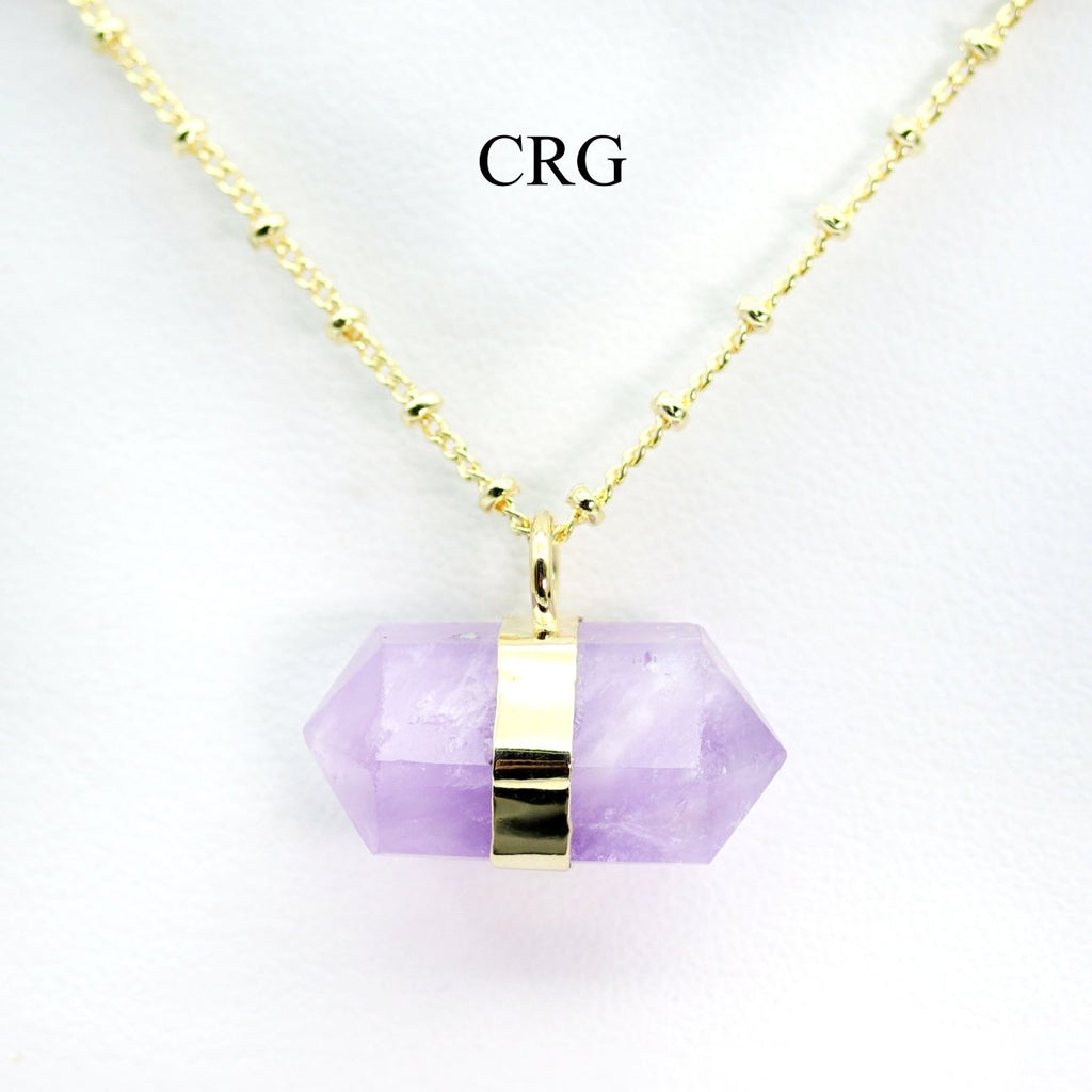 Amethyst Double Terminated Point Necklace with Gold Plating (17 Inches) (1 Piece)