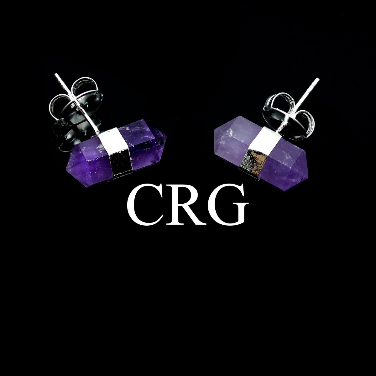 Amethyst Double Terminated Stud Earrings with Silver Plating (0.5 Inch) (1 Pair)