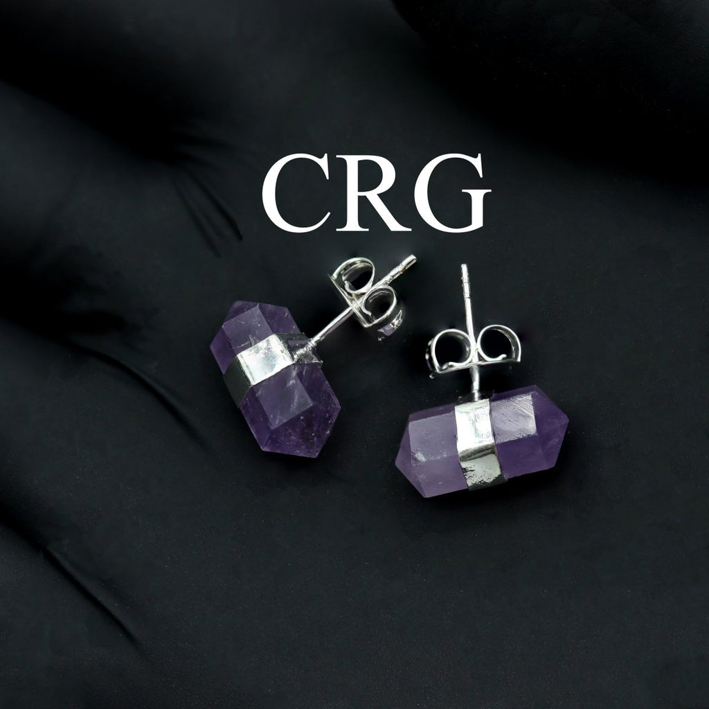 Amethyst Double Terminated Stud Earrings with Silver Plating (0.5 Inch) (1 Pair)