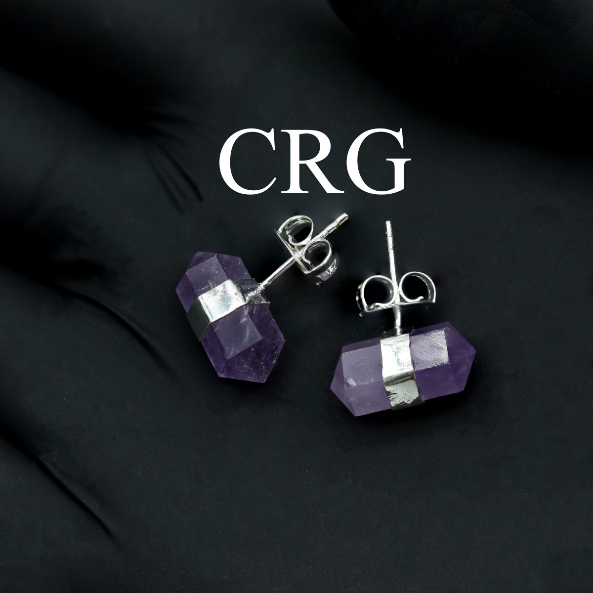 Amethyst Double Terminated Stud Earrings with Silver Plating (0.5 Inch) (1 Pair)
