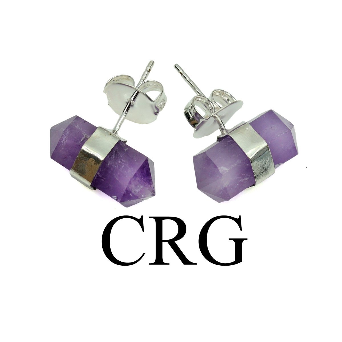 Amethyst Double Terminated Stud Earrings with Silver Plating (0.5 Inch) (1 Pair)