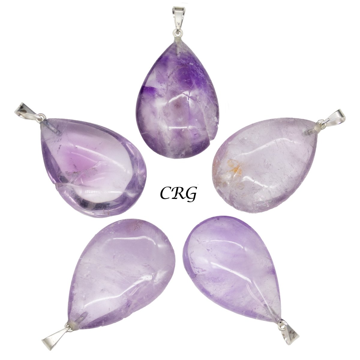 Amethyst Drop Pendants with Silver Bail (5 Pieces) Size 1 to 1.5 Inches Crystal Jewelry Charm