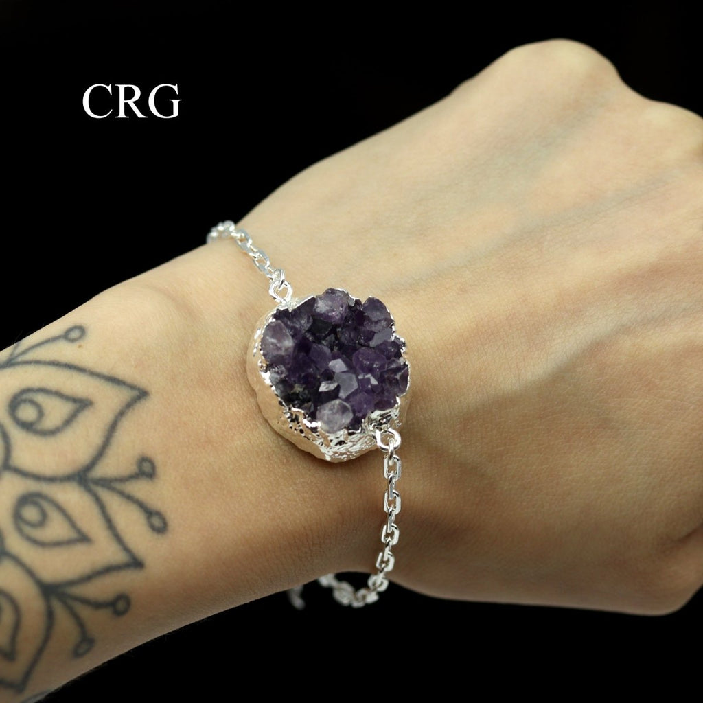 Amethyst Druzy Bracelet Silver Plated (6.5 Inches) (1 Piece)