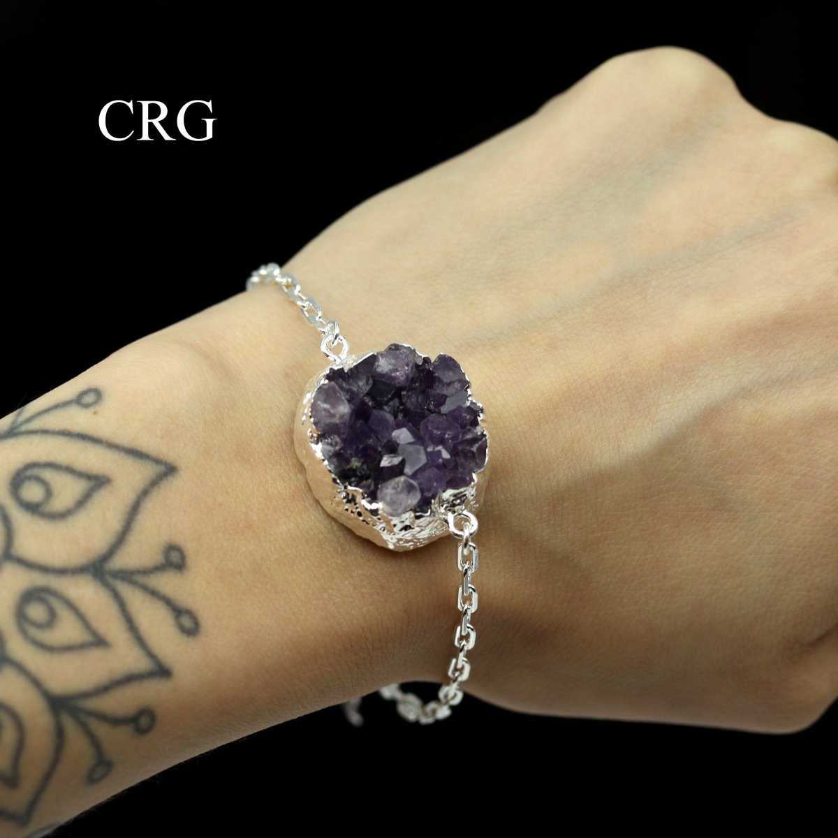 Amethyst Druzy Bracelet Silver Plated (6.5 Inches) (1 Piece)