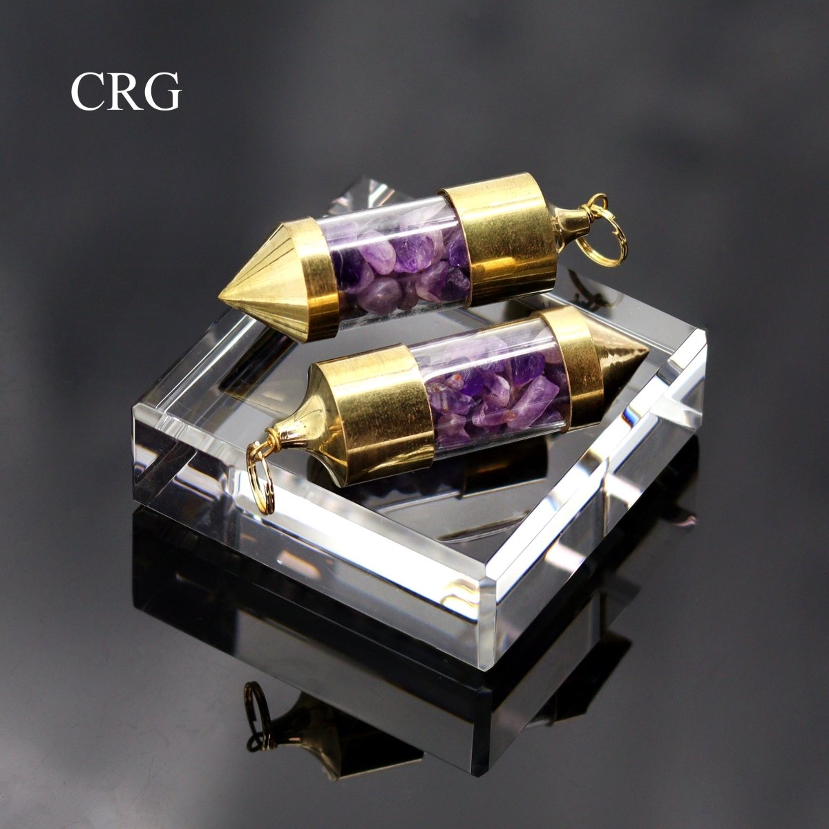 Amethyst Gemstone Chips in Gold-Plated Bottle Pendant (2 Pieces) Size 2.5 Inches (INJD)