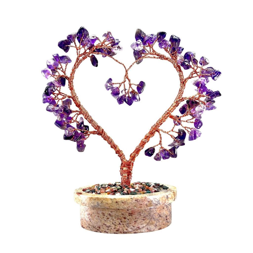 Amethyst Large Gemstone Tree Copper Wire On Soapstone Base (5 To 6 Inches) (Set Of 2) Crystal Chip Style Decorative Display