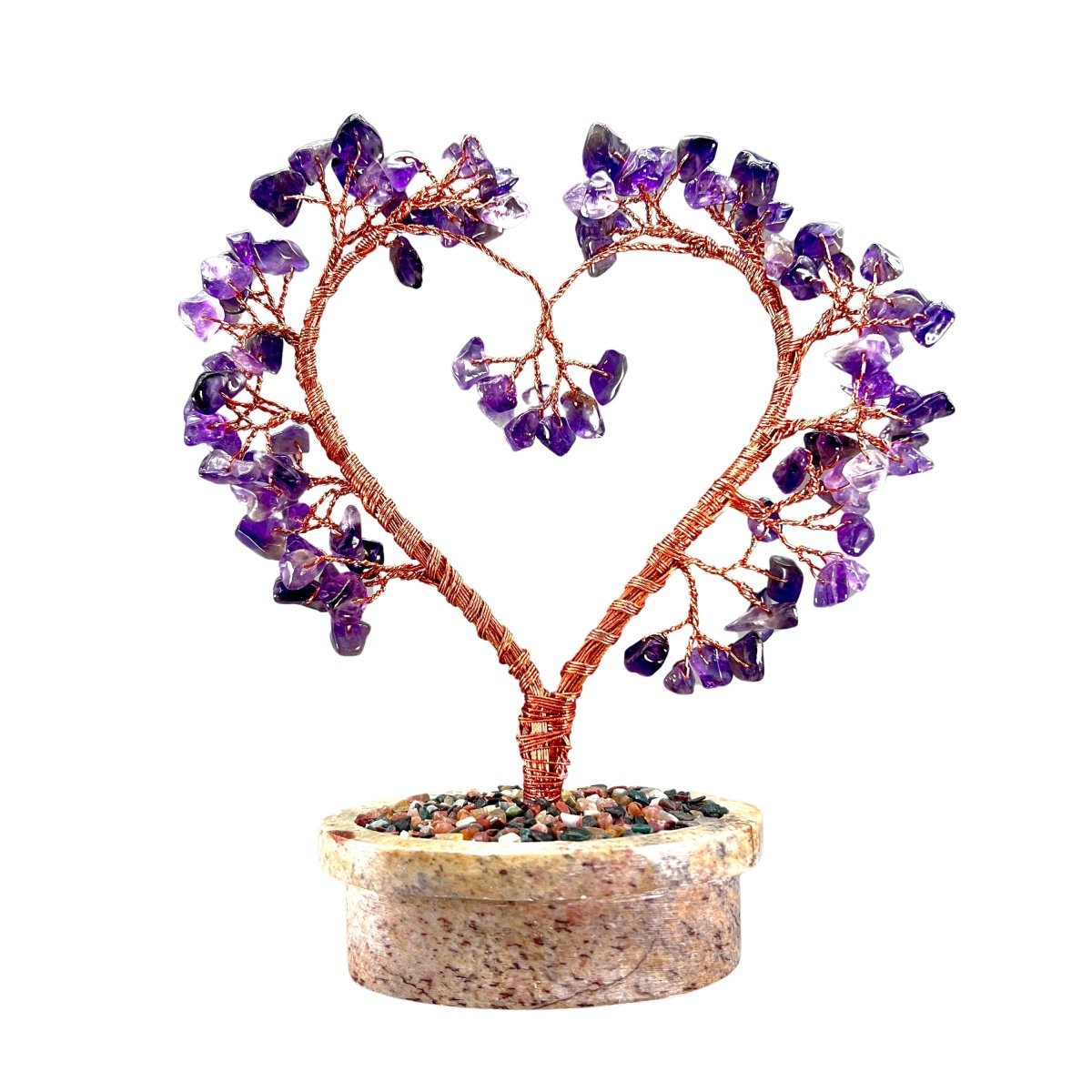 Amethyst Large Gemstone Tree Copper Wire On Soapstone Base (5 To 6 Inches) (Set Of 2) Crystal Chip Style Decorative Display