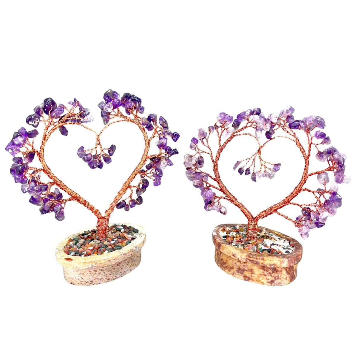 Amethyst Large Gemstone Tree Copper Wire On Soapstone Base (5 To 6 Inches) (Set Of 2) Crystal Chip Style Decorative Display