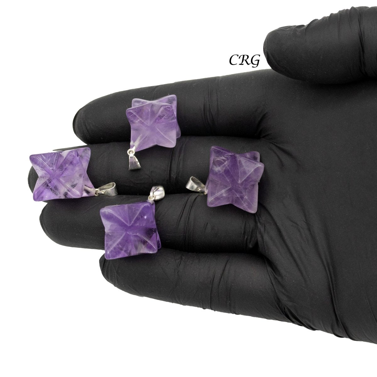 Amethyst Merkaba Pendant with Silver Bail 30mm (5 Pieces)