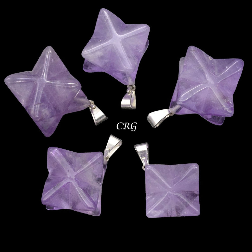 Amethyst Merkaba Pendant with Silver Bail 30mm (5 Pieces)
