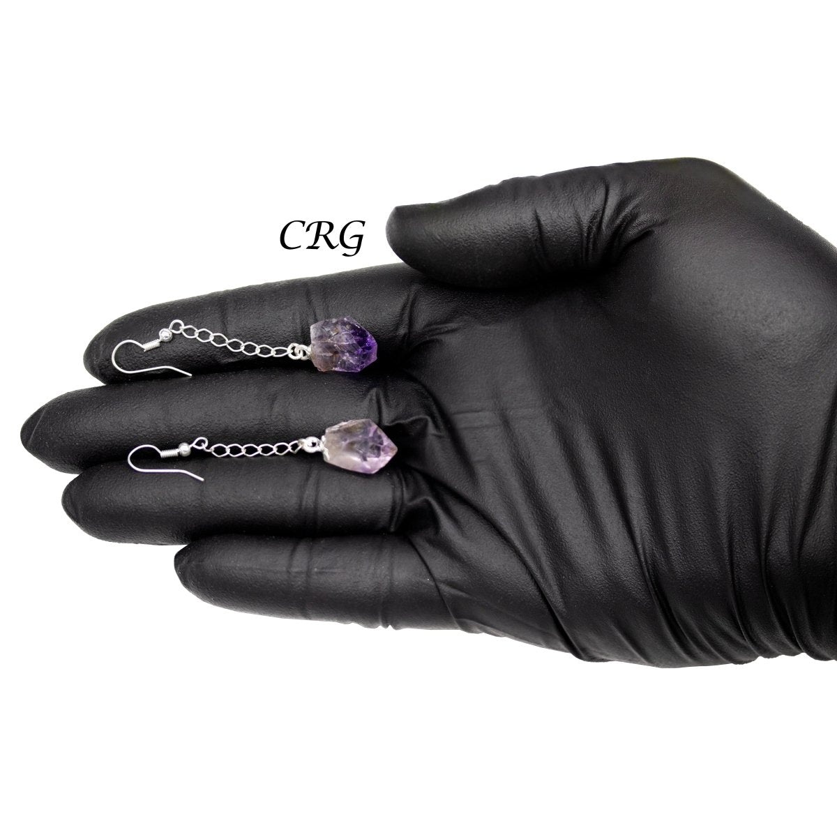 Amethyst Point Earrings with Silver Plated Wire (2 Inches) (1 Pair)