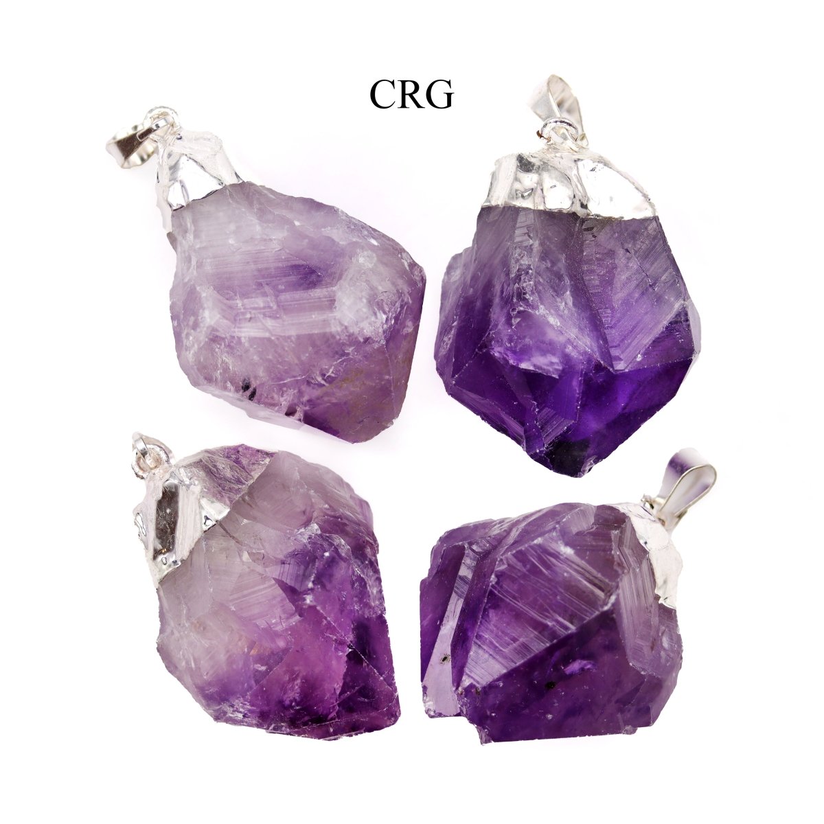 Amethyst Raw Point Pendant with Silver Plating (1 Inch) (4 Pieces)