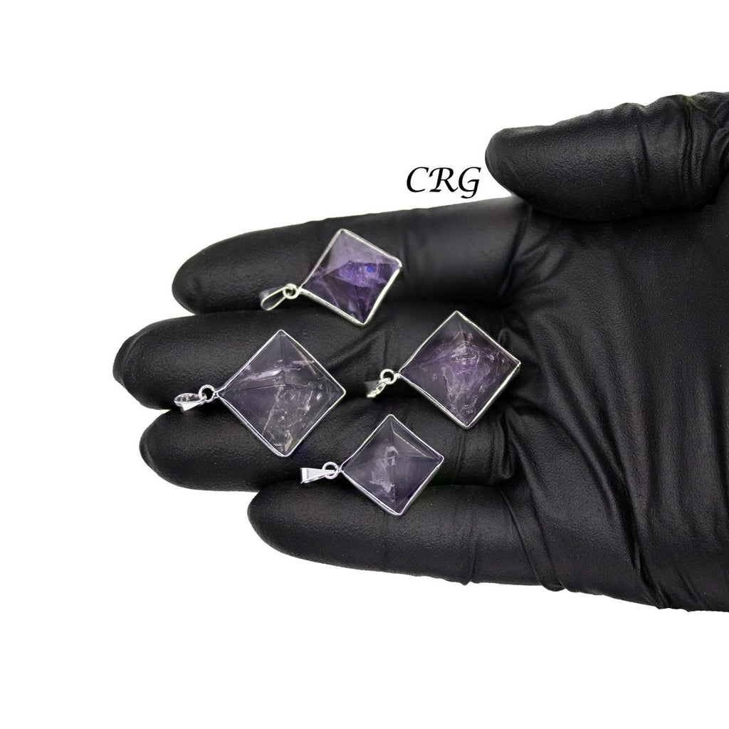 Amethyst Pyramid Pendant with Silver Bai (5 Pieces) Size 35 to 45 mm Crystal Jewelry Charm
