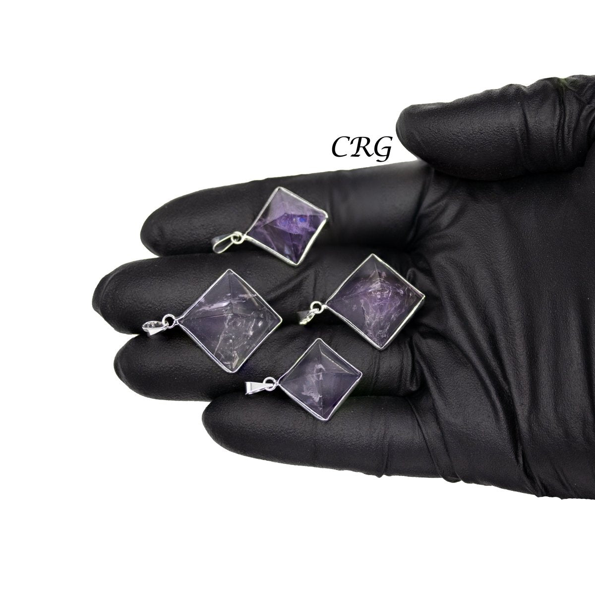 Amethyst Pyramid Pendant with Silver Bai (5 Pieces) Size 35 to 45 mm Crystal Jewelry Charm