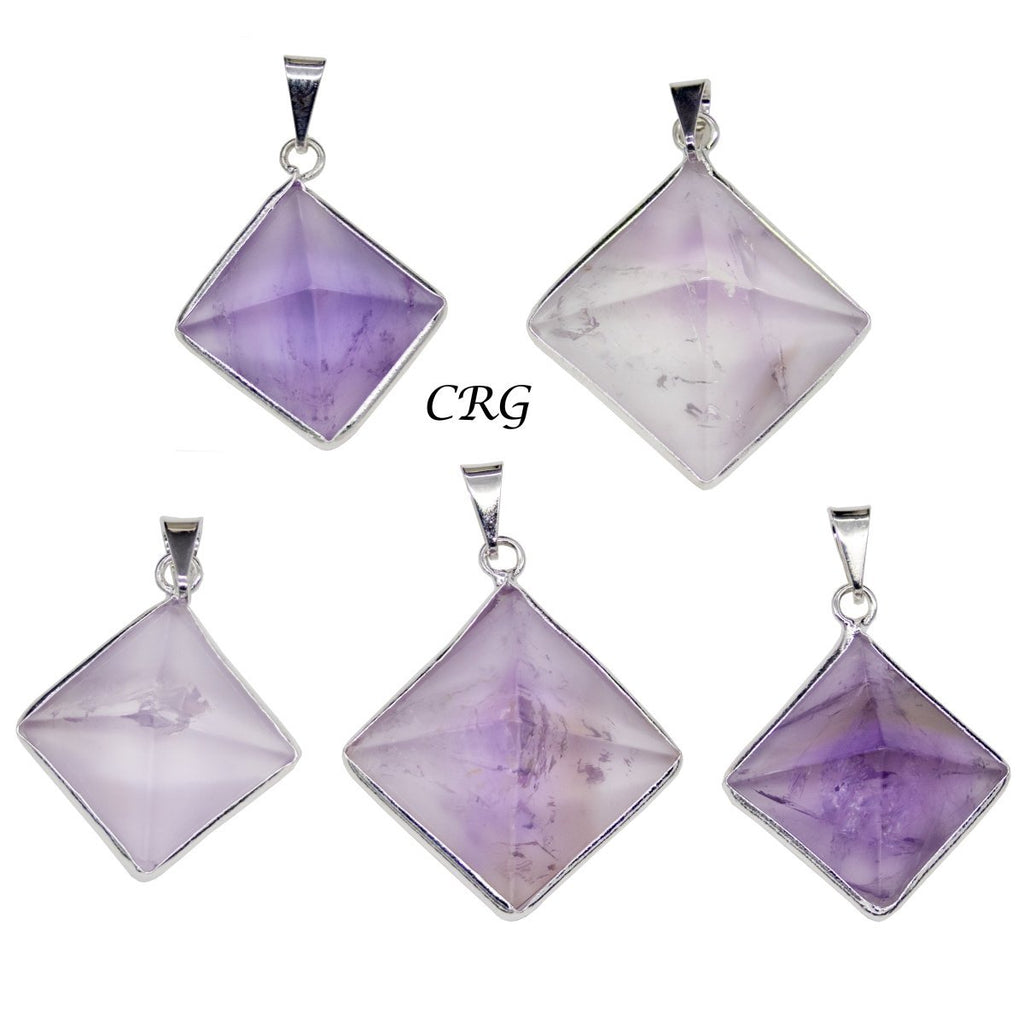 Amethyst Pyramid Pendant with Silver Bai (5 Pieces) Size 35 to 45 mm Crystal Jewelry Charm