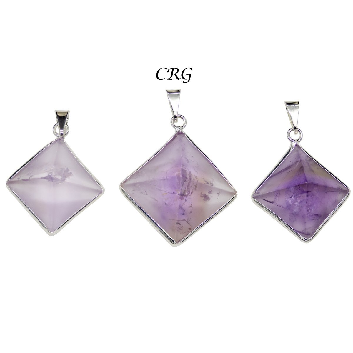 Amethyst Pyramid Pendant with Silver Bai (5 Pieces) Size 35 to 45 mm Crystal Jewelry Charm