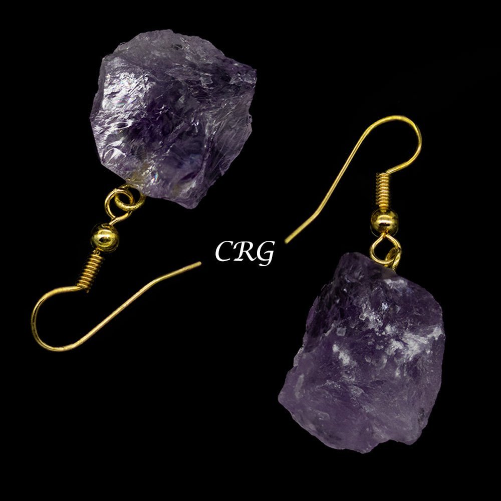 Amethyst Rough Earrings with Gold Plated Wire (0.5 To 1 Inch) (1 Pair)