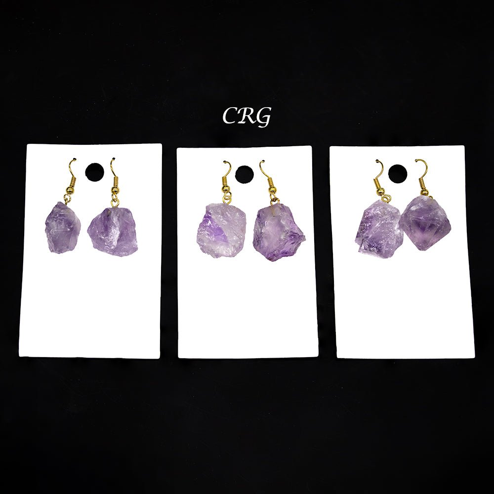 Amethyst Rough Earrings with Gold Plated Wire (0.5 To 1 Inch) (1 Pair)