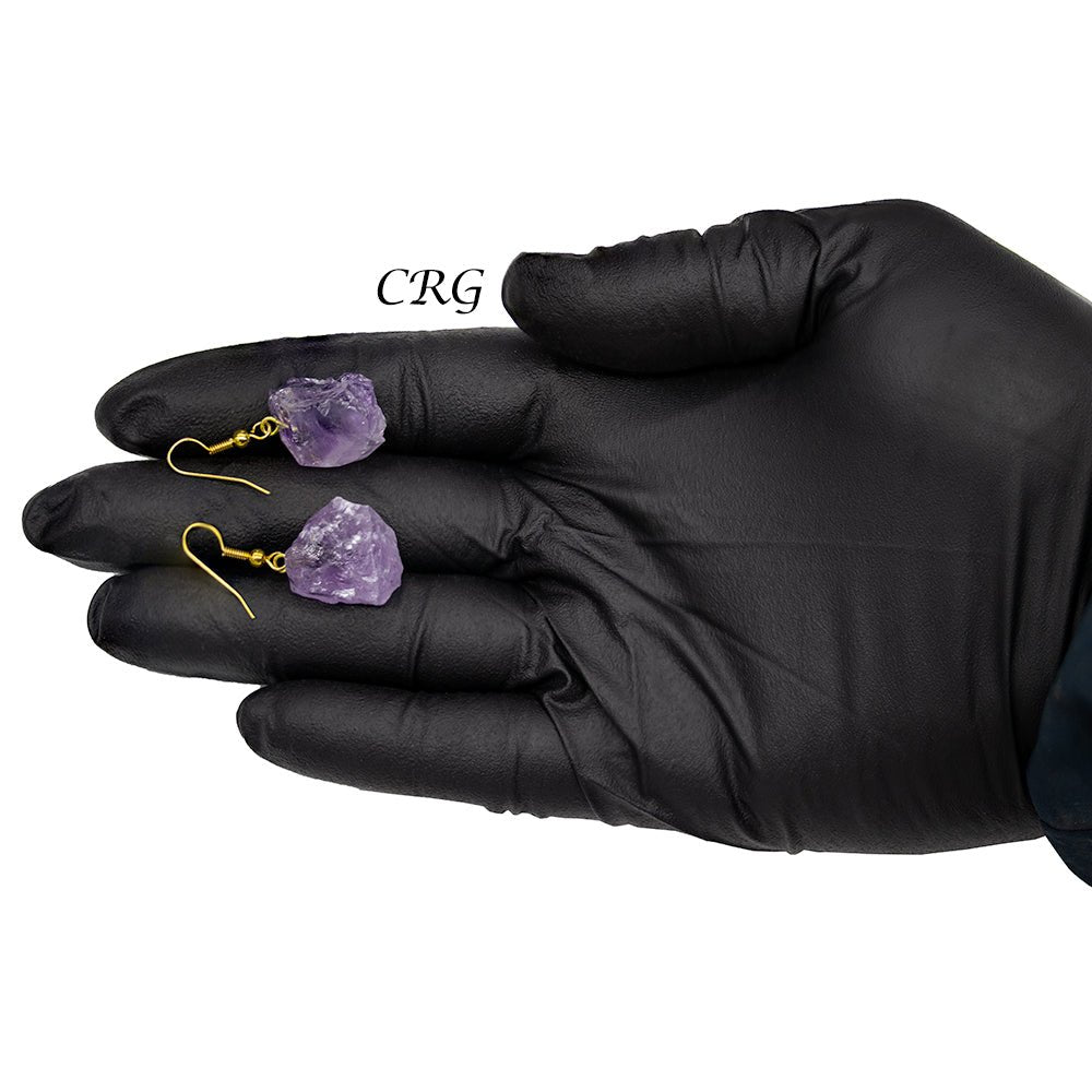 Amethyst Rough Earrings with Gold Plated Wire (0.5 To 1 Inch) (1 Pair)