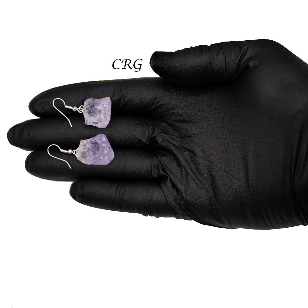 Amethyst Rough Earrings with Silver Plated Wire (0.5 To 1 Inch) (1 Pair)