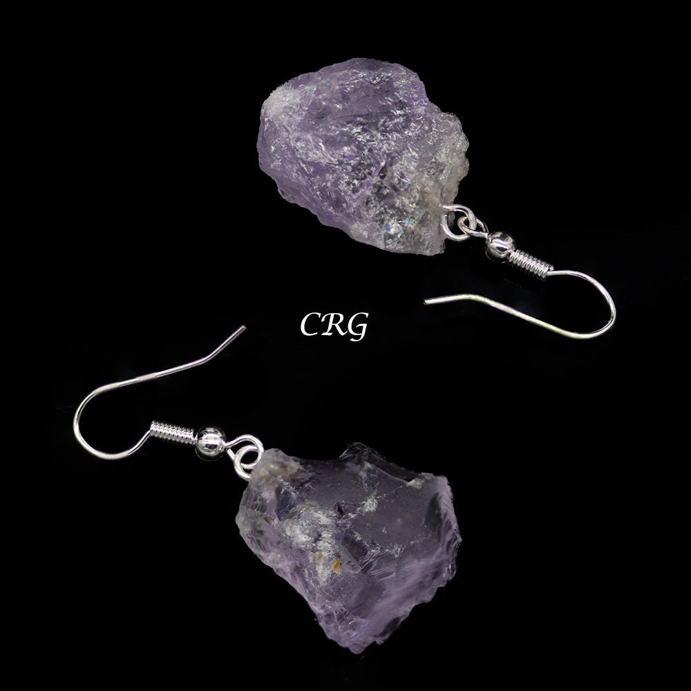 Amethyst Rough Earrings with Silver Plated Wire (0.5 To 1 Inch) (1 Pair)