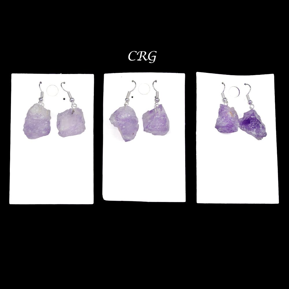 Amethyst Rough Earrings with Silver Plated Wire (0.5 To 1 Inch) (1 Pair)
