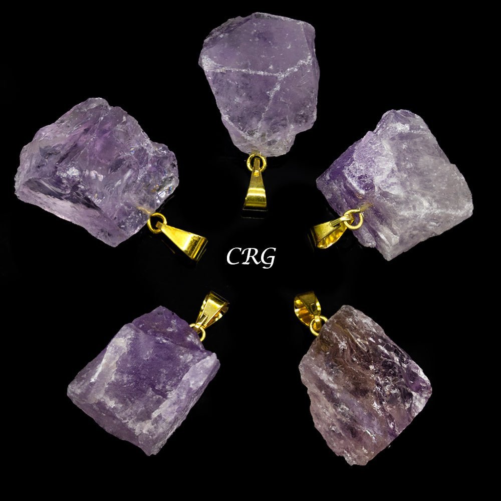 Amethyst Rough Pendant with Gold Plated Bail (0.5 To 1 Inch) (4 Pieces)