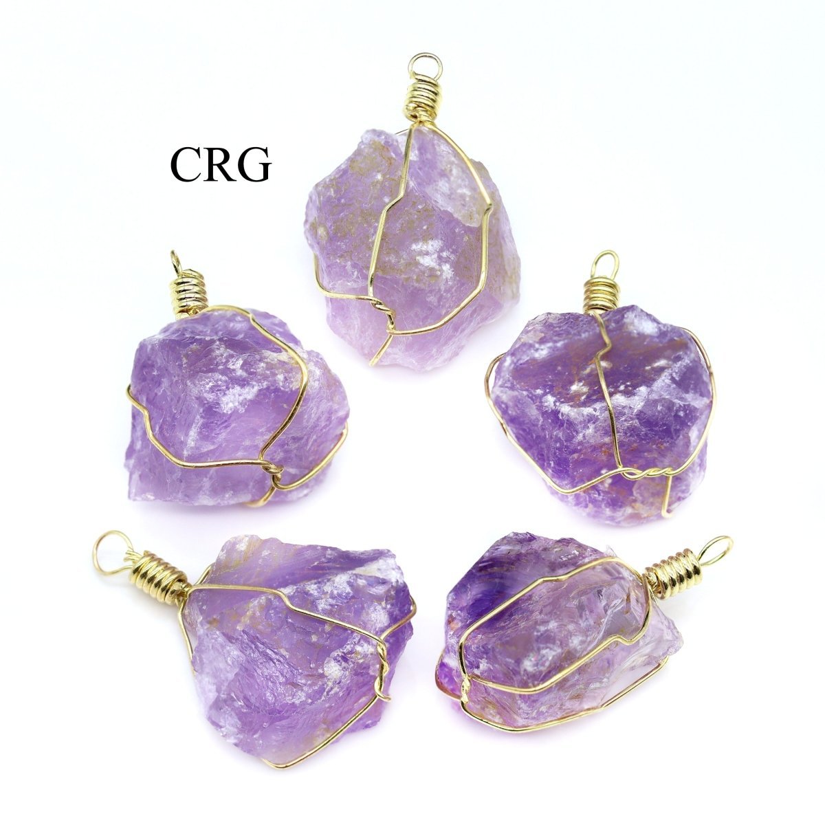 Amethyst Rough Pendant with Gold Plated Wire Cage (1 To 1.5 Inches) (4 Pieces)