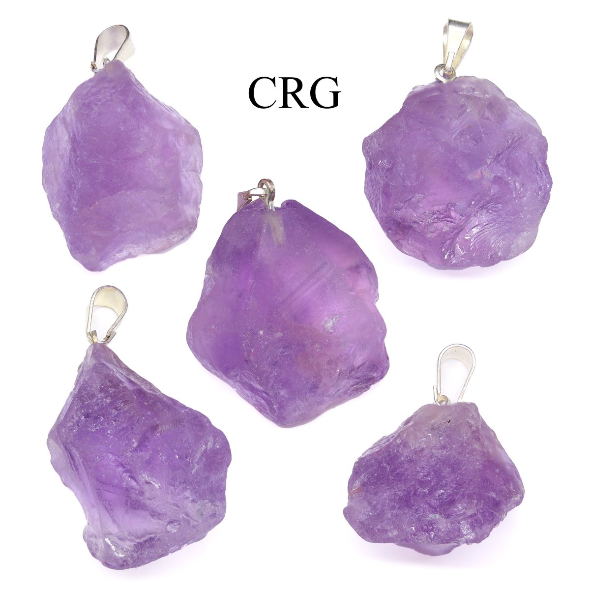 Amethyst Rough Pendant with Silver Plated Bail (0.75 Inches) (5 Pieces)