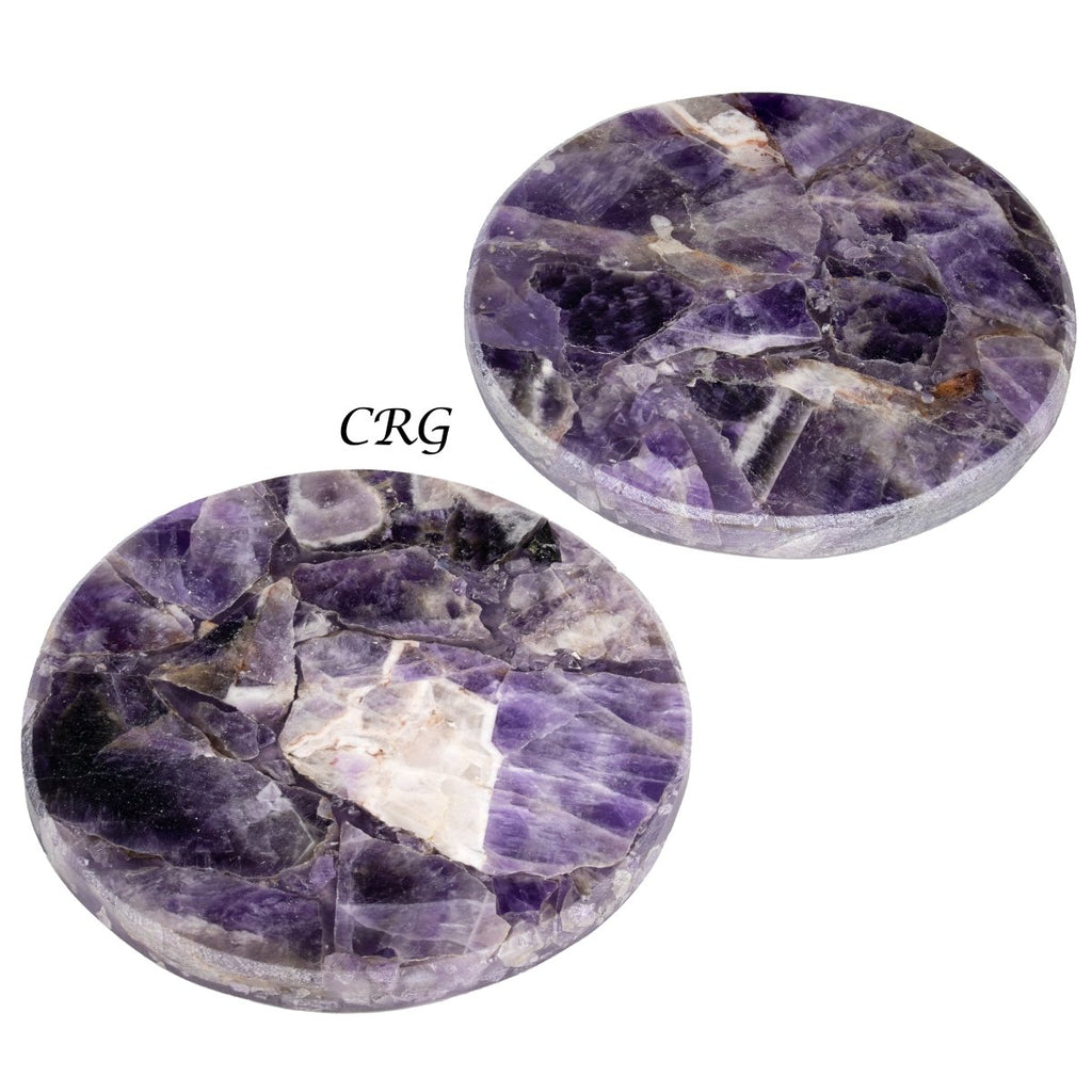 Amethyst Top-Polished Round Resin Coaster (1 Piece) Size 4 Inches Crystal Gemstone Home Decor