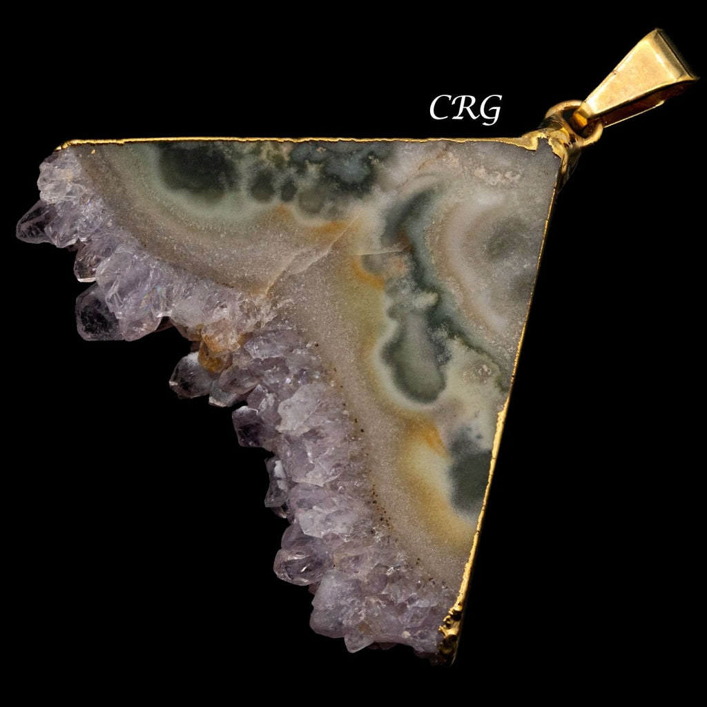 Amethyst Triangle Slice Pendant with Gold Plating (4 Pieces) Size 40 to 50 mm Crystal Jewelry Charm