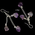 Amethyst Triple Point Earrings with Silver Plated Wire (2 Inches) (1 Pair)