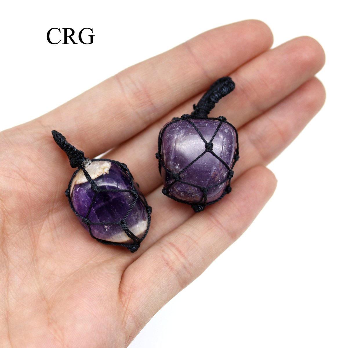 Amethyst Tumbled Black Cord Macramé Pendant (1 Inch) (5 Pieces) (INJD)