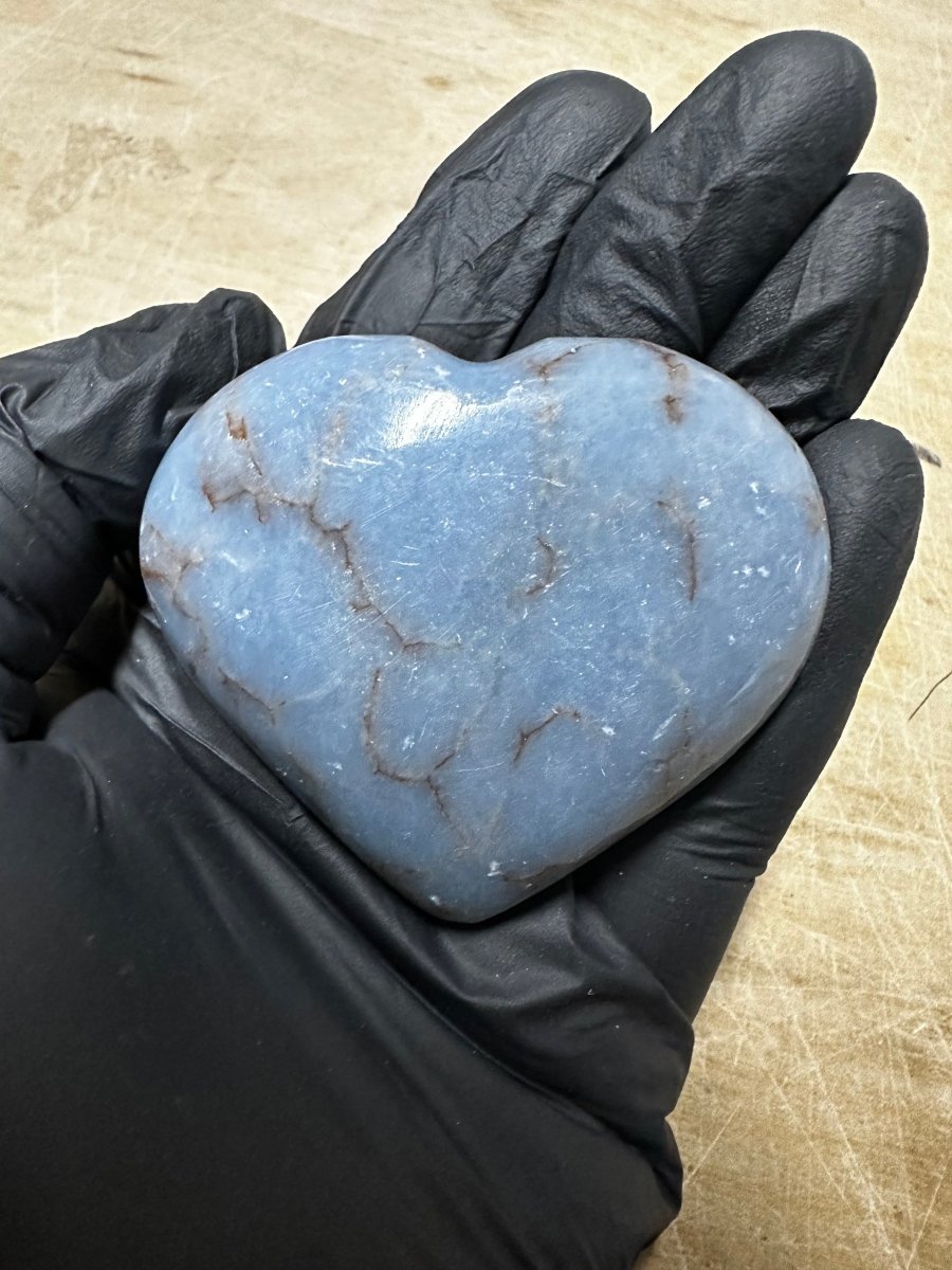 Angelite Puffy Heart (1 Piece) Size 3 Inches Extra Large Crystal Palm Stone