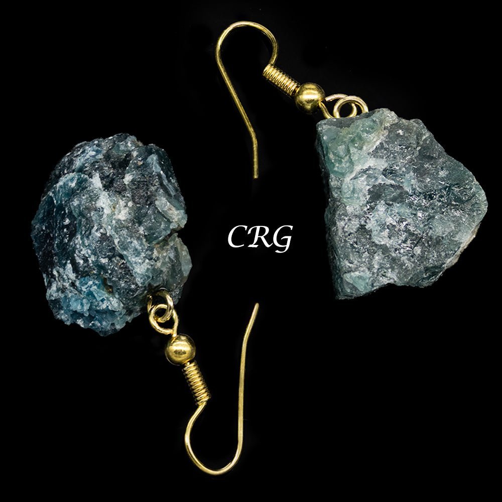 Apatite Rough Earrings with Gold Plated Wire (0.5 To 1 Inch) (1 Pair)
