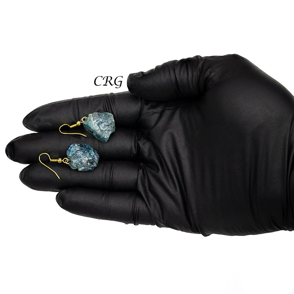 Apatite Rough Earrings with Gold Plated Wire (0.5 To 1 Inch) (1 Pair)
