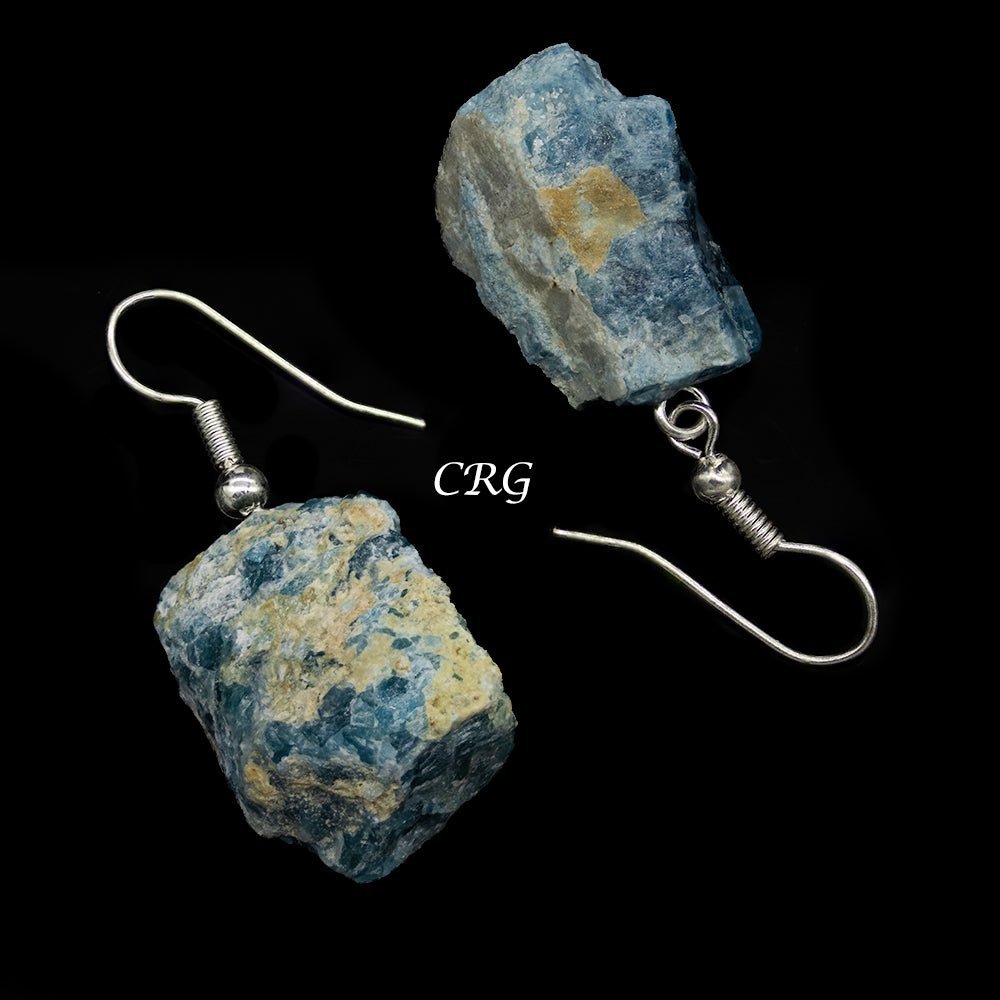 Apatite Rough Earrings with Silver Plated Wire (0.5 To 1 Inch) (1 Pair)
