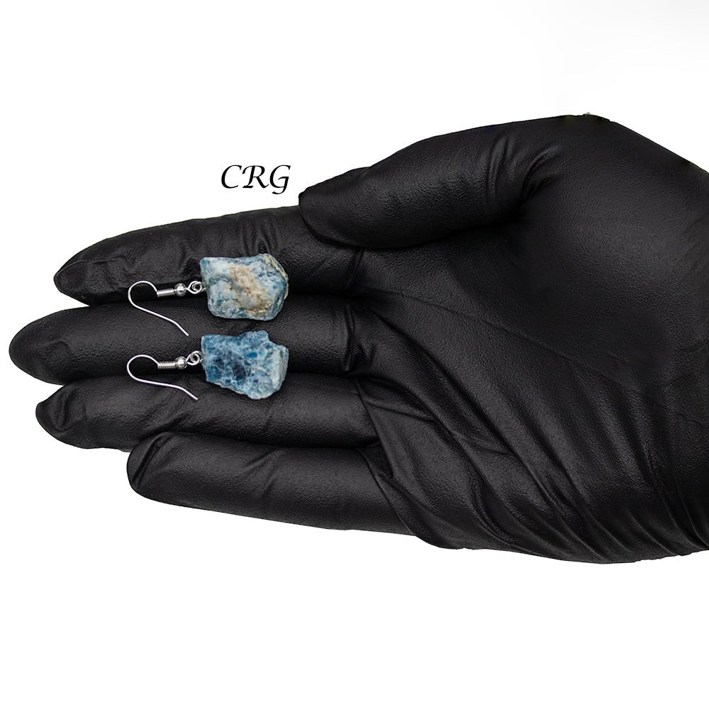 Apatite Rough Earrings with Silver Plated Wire (0.5 To 1 Inch) (1 Pair)