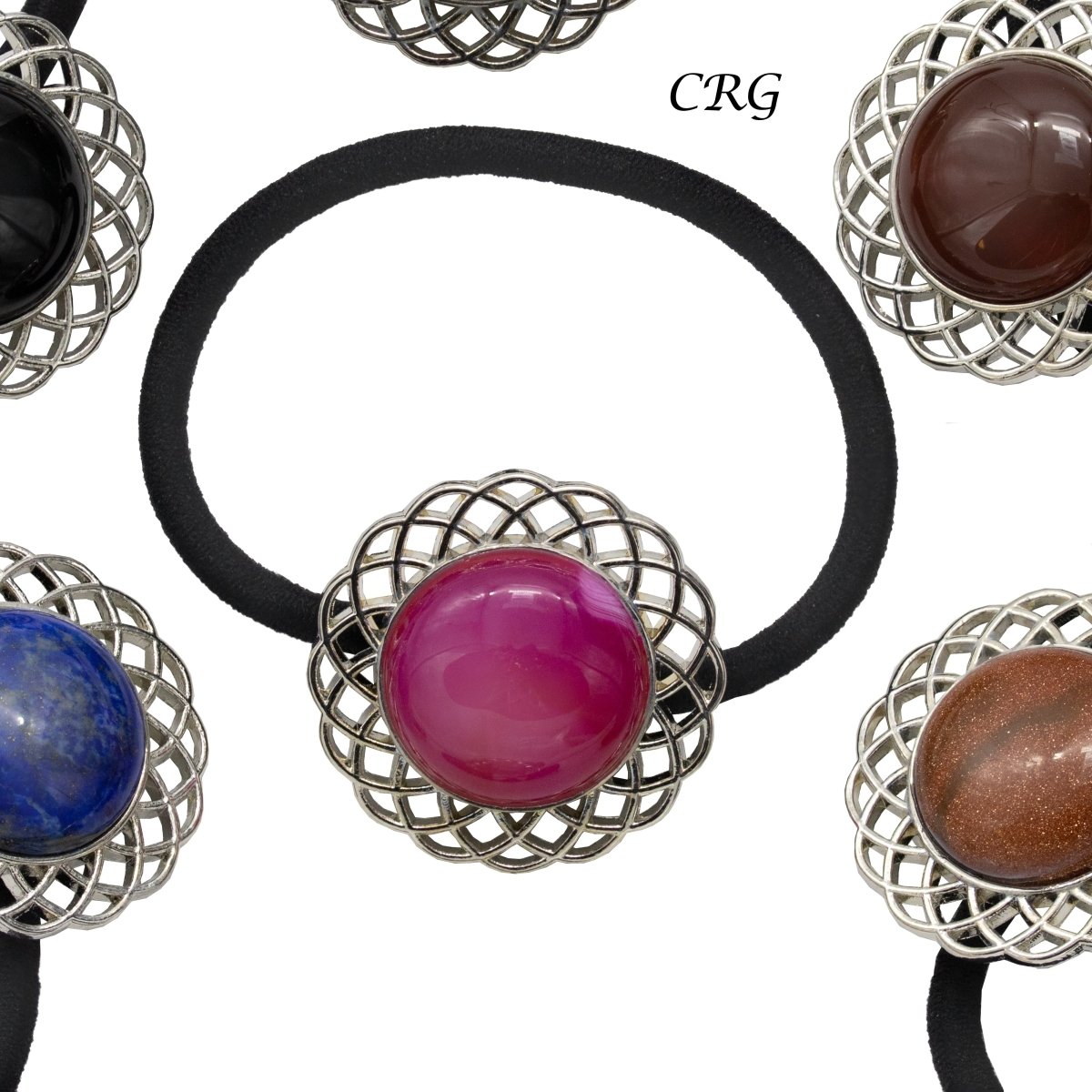 Assorted Gemstone Elastic Hair Tie 1 inch (10 Pieces)