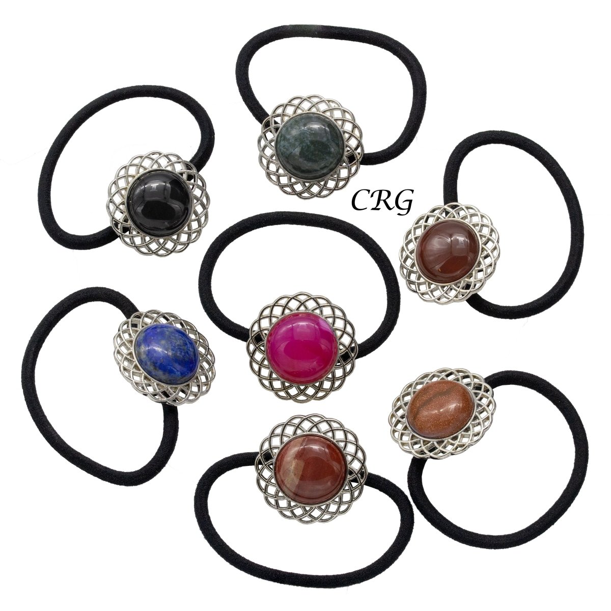 Assorted Gemstone Elastic Hair Tie 1 inch (10 Pieces)