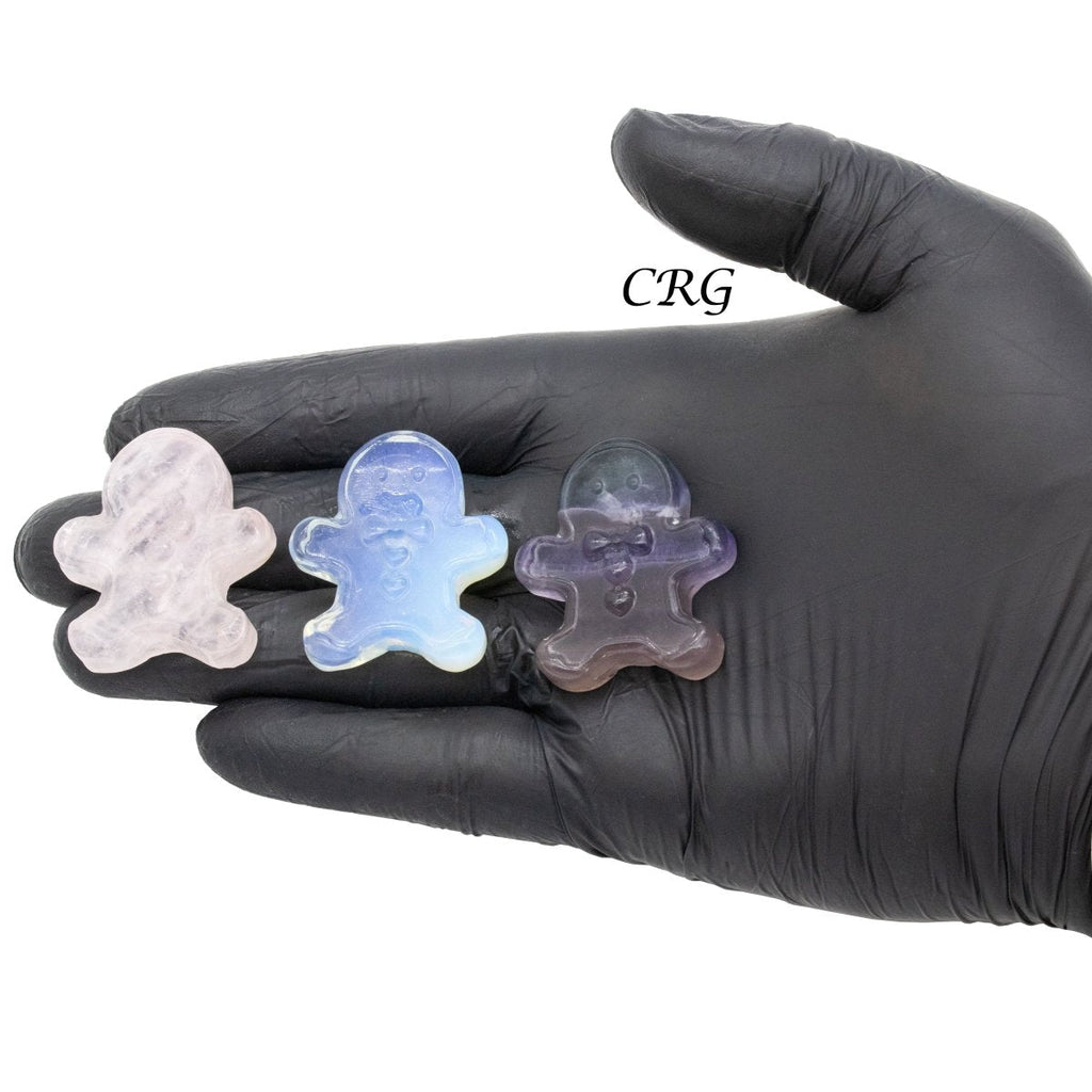 Assorted Gemstone Christmas Gingerbread Man (4 Pieces) Size 1.5 Inches Mixed Crystal Carvings