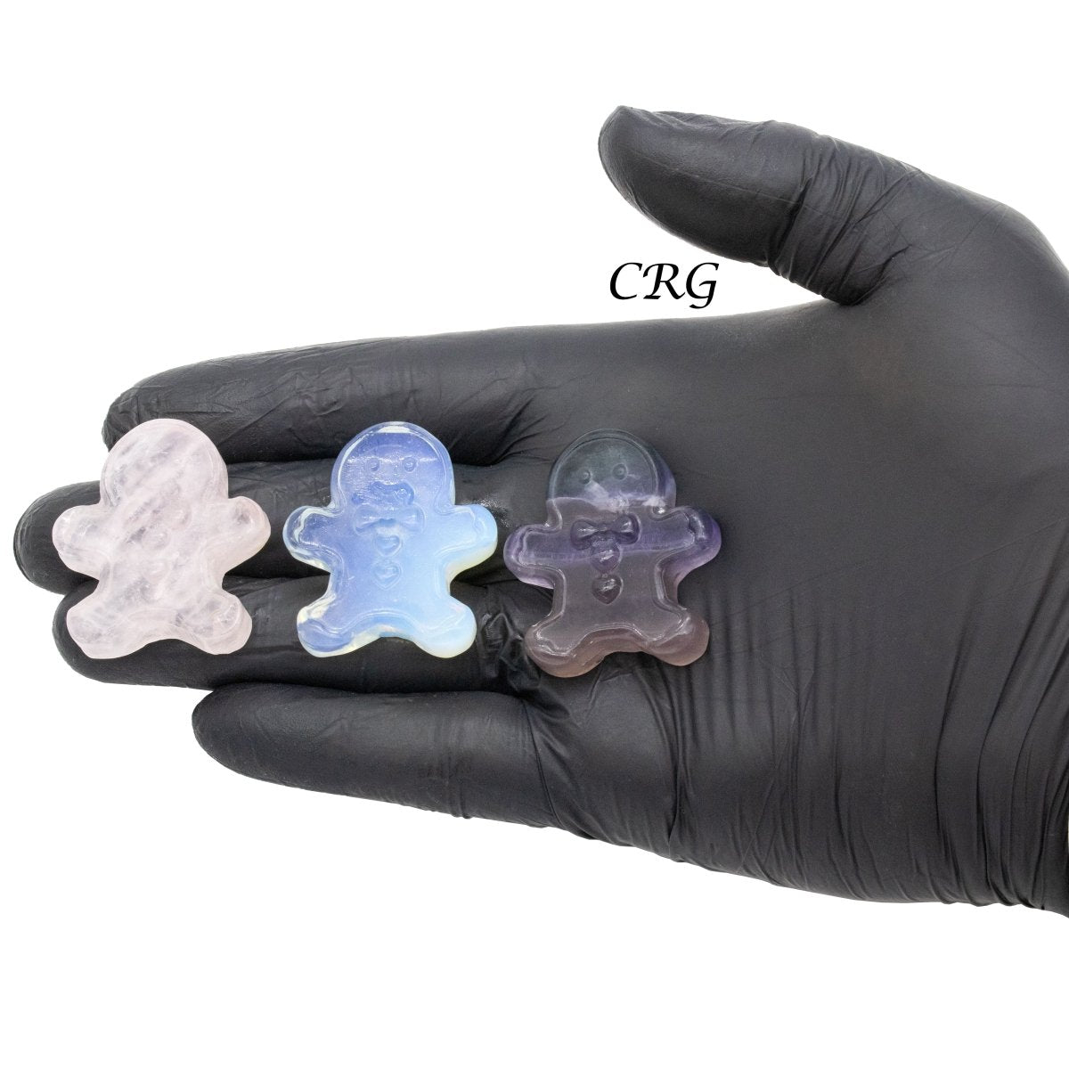 Assorted Gemstone Christmas Gingerbread Man (4 Pieces) Size 1.5 Inches Mixed Crystal Carvings