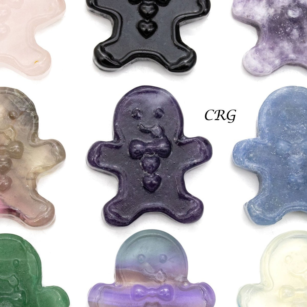 Assorted Gemstone Christmas Gingerbread Man (4 Pieces) Size 1.5 Inches Mixed Crystal Carvings