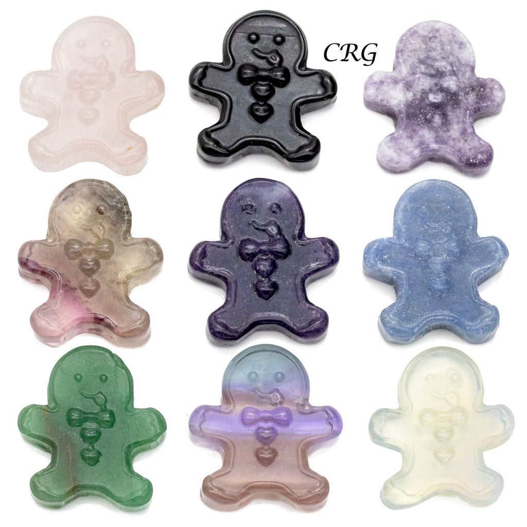 Assorted Gemstone Christmas Gingerbread Man (4 Pieces) Size 1.5 Inches Mixed Crystal Carvings
