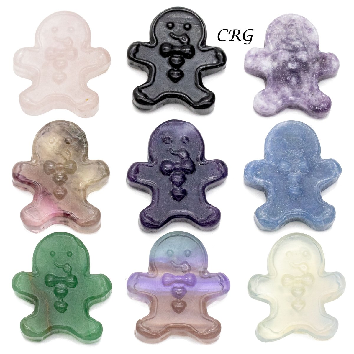 Assorted Gemstone Christmas Gingerbread Man (4 Pieces) Size 1.5 Inches Mixed Crystal Carvings