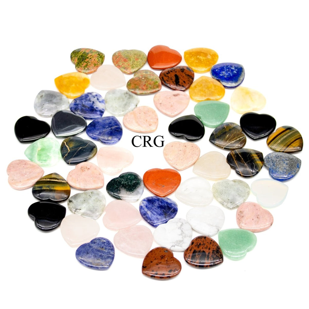 Assorted Gemstone Hearts (60 Pieces) Size 30 mm Mixed Crystal Rounded Shapes