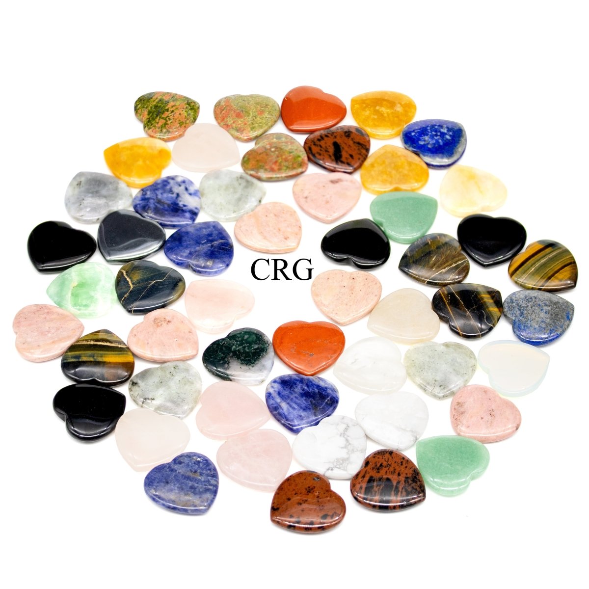 Assorted Gemstone Hearts (60 Pieces) Size 30 mm Mixed Crystal Rounded Shapes